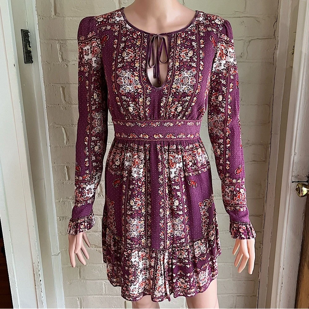 Free People lavender peasant boho floral flowy dress size xs
